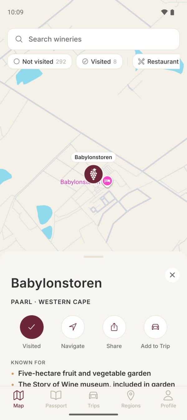 Babylonstoren marked as visited in Wine Passport